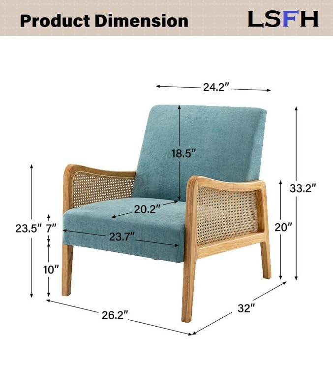 LSFH Unique Design Fabric Upholstered Rattan Cane Accent Chair, Armchair with Solid Sagwan Wooden Frame Single Sofa Chair for Small Apartments, Living Room or Bedroom (Set of 2 Chairs, Yellow)
