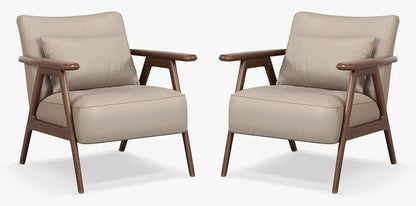 LSFH Unique Design True Innovations Hendricks Leatherette Accent Chair Armchair with Solid Sagwan Wooden Frame Single Sofa Chair for Small Apartments, Living Room or Bedroom (Set of 2 Chairs, Beige)