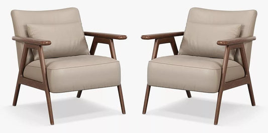 LSFH Unique Design True Innovations Hendricks Leatherette Accent Chair Armchair with Solid Sagwan Wooden Frame Single Sofa Chair for Small Apartments, Living Room or Bedroom (Set of 2 Chairs, Beige)
