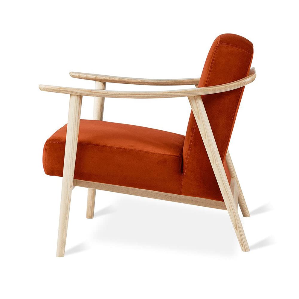LSFH Unique Design Balticz Accent Chair Armchair with Solid Sagwan Wooden Frame Single Sofa Chair for Small Apartments, Living Room or Bedroom (Natural Finish, Dark Orange Set of 2 Chairs)