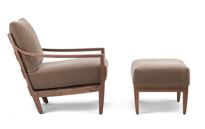 LSFH Unique Design Low Lounge Chair Accent Chair Armchair with Solid Sagwan Wooden Frame Single Sofa Chair for Small Apartments, Living Room or Bedroom (1 Chair with Ottoman, Light Brown)