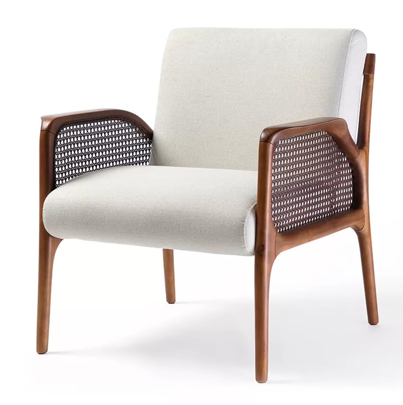 LSFH Arraia Rattan Cane Arm Chair with Natural Finish Teak Wood (Sagwan) Frame - Elegant & Durable Seating for Home & Patio Décor (Set of 2 Chairs, Cream)