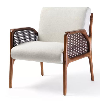 LSFH Arraia Rattan Cane Arm Chair with Natural Finish Teak Wood (Sagwan) Frame - Elegant & Durable Seating for Home & Patio Décor (Set of 2 Chairs, Cream)