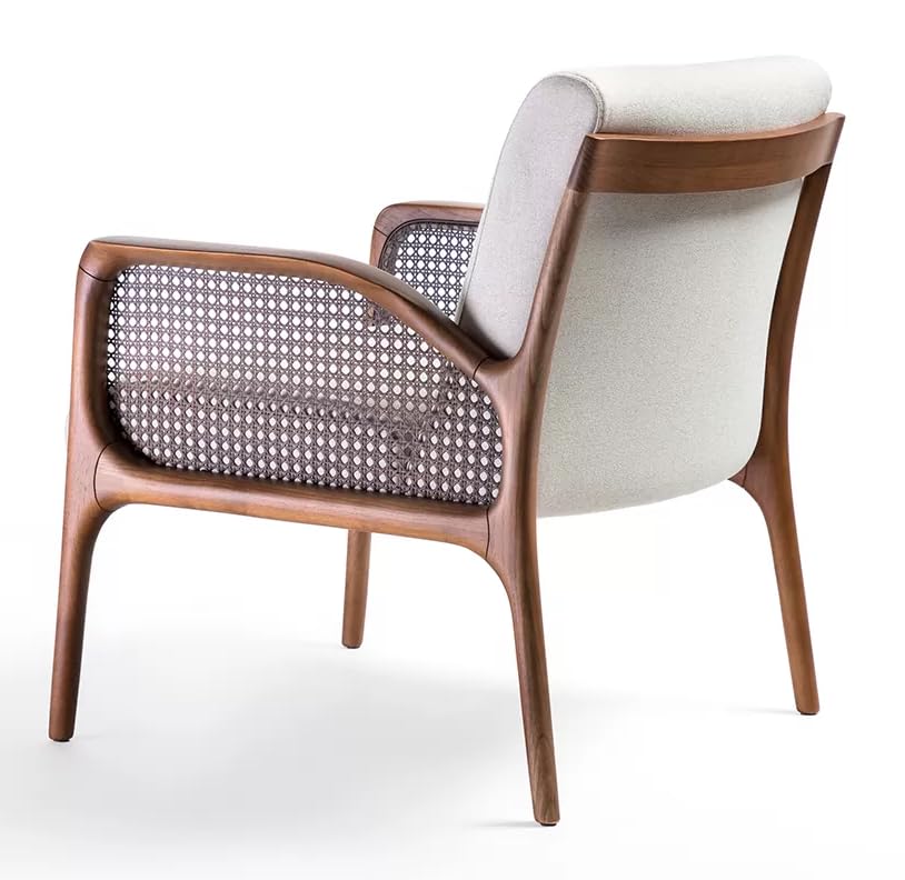 LSFH Arraia Rattan Cane Arm Chair with Natural Finish Teak Wood (Sagwan) Frame - Elegant & Durable Seating for Home & Patio Décor (1 Chair, Cream)