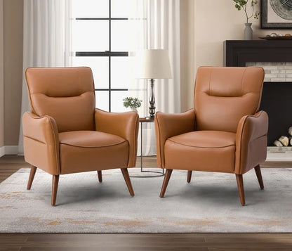 LSFH Unique Design True Innovations Amyle Accent Chair, Ottoman Armchair with Solid Sagwan Wooden Frame Single Sofa Chair for Small Apartments, Living Room or Bedroom (Set of 2 Chairs, Brown)