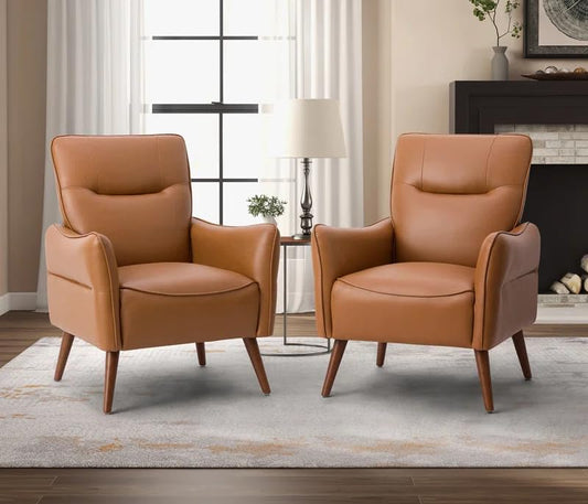 LSFH Unique Design True Innovations Amyle Accent Chair, Ottoman Armchair with Solid Sagwan Wooden Frame Single Sofa Chair for Small Apartments, Living Room or Bedroom (Set of 2 Chairs, Brown)