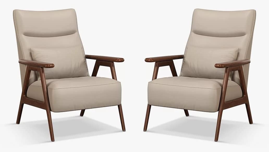 LSFH Unique Design True Innovations High Back Hendricks Leatherette Accent with Solid Sagwan Wooden Frame Single Sofa for Small Apartments, Living Room or Bedroom (Set of 2 Chairs, Beige)