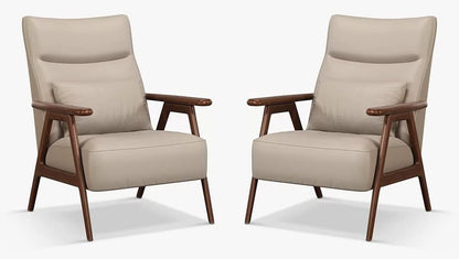 LSFH Unique Design True Innovations High Back Hendricks Leatherette Accent with Solid Sagwan Wooden Frame Single Sofa for Small Apartments, Living Room or Bedroom (Set of 2 Chairs, Beige)
