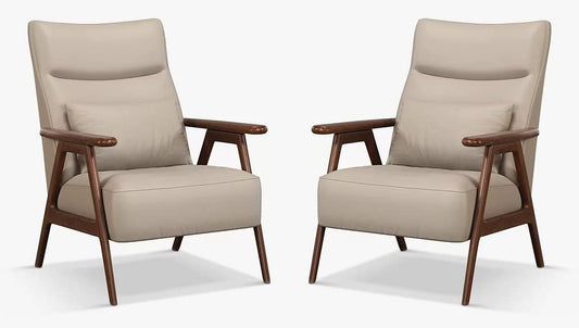 LSFH Unique Design True Innovations High Back Hendricks Leatherette Accent with Solid Sagwan Wooden Frame Single Sofa for Small Apartments, Living Room or Bedroom (Set of 2 Chairs, Beige)