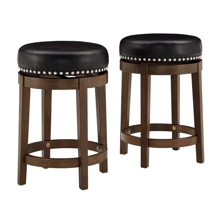 LSFH Unique Design True Innovations Arlettez Swivel Bar Stool with 100% Sagwan Wood Frame 360 Degree Ball & Cast Swivel Pub Height Bar Stool for Shop, Salon, Office and Home (Set Of 2 Barstool, Black)