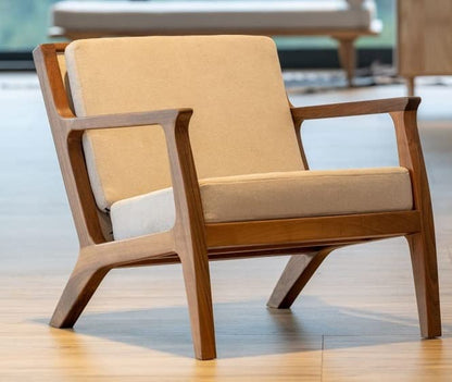 LSFH Unique Design Retre Chair, Handmade Lounge Chair Accent Chair Armchair with Solid Sagwan Wooden Frame Single Sofa Chair for Small Apartments, Living Room or Bedroom (1 Chair, Beige)