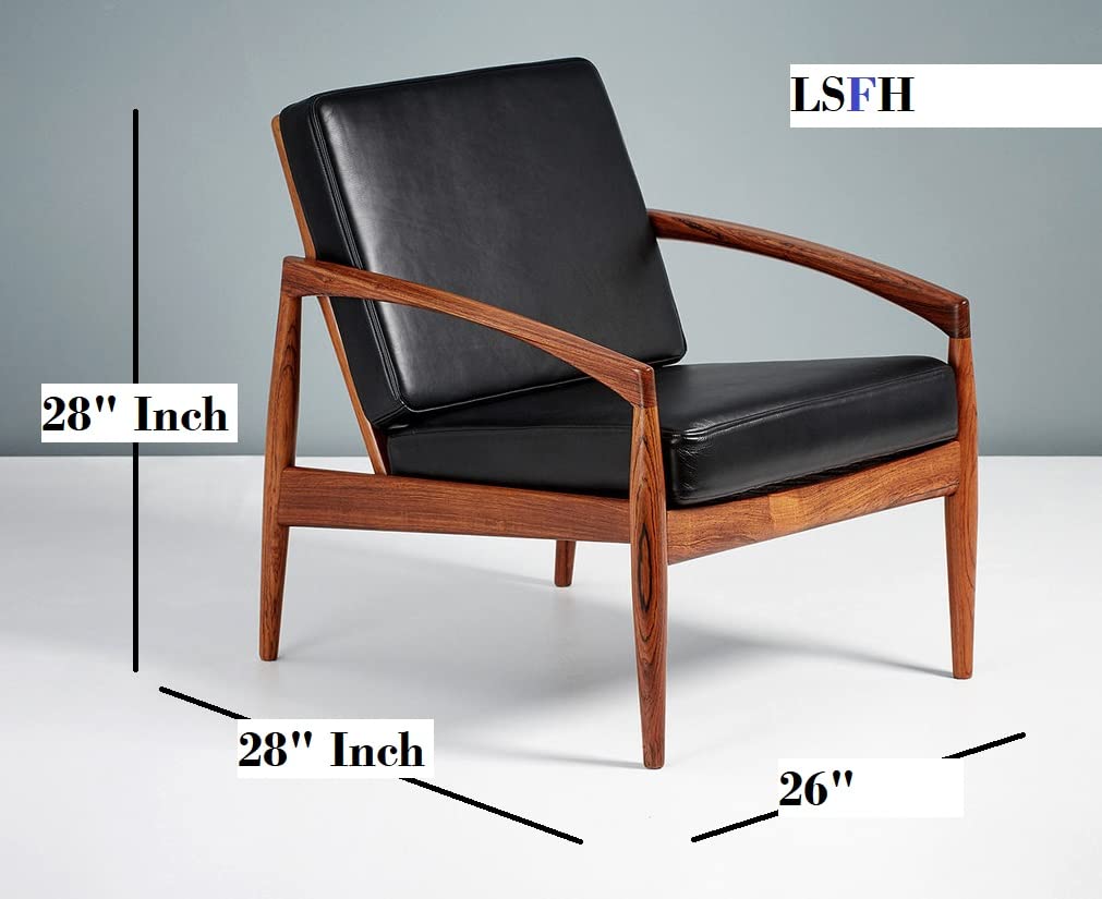 LSFH Unique Design Paper Knife Chair Leatherette Accent Chair Armchair with Solid Sagwan Wooden Frame Single Sofa Chair for Small Apartments, Living Room or Bedroom (1 Chair, Black)