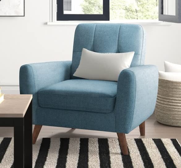 LSFH Unique Design True Innovations Wide Linen Fabric Accent Chair Armchair with Solid Sagwan Wooden Legs Single Sofa Chair for Small Apartments, Living Room or Bedroom (1 Chair, Blue)