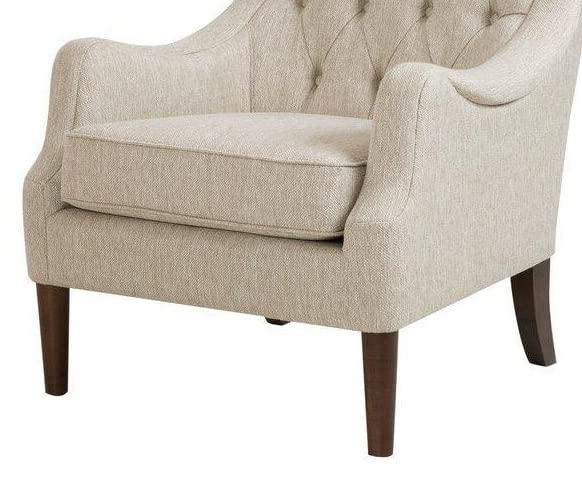LSFH Unique Design Vinger Button Tufted Fabric Accent Chair Armchair with Solid Sagwan Wooden Frame Single Sofa Chair for Small Apartments, Living Room or Bedroom (Set of 2 Chairs, Beige)