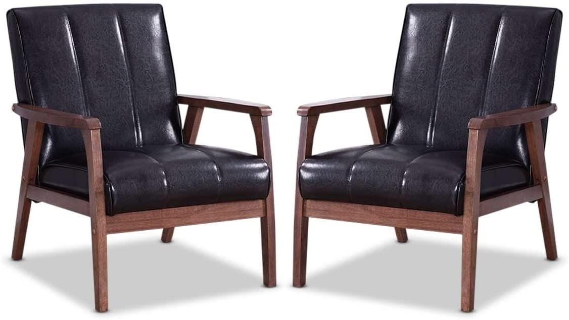 LSFH Unique Design Nikko Channel Tufted Accent Chair Armchair with Solid sagwan Wooden Frame Single Sofa Chair for Small Apartments, Living Room or Bedroom (Set of 2 Chairs, Black)
