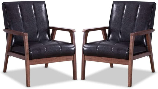 LSFH Unique Design Nikko Channel Tufted Accent Chair Armchair with Solid sagwan Wooden Frame Single Sofa Chair for Small Apartments, Living Room or Bedroom (Set of 2 Chairs, Black)