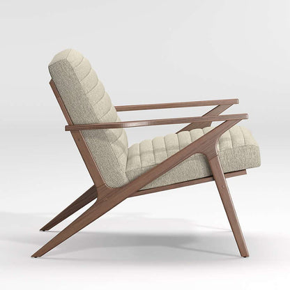 LSFH Unique Design Cavet Channel Tufted Fabric Accent Chair Armchair with Solid Sagwan Wooden Frame Single Sofa Chair for Small Apartments, Living Room or Bedroom (Chair with Ottoman, Beige)