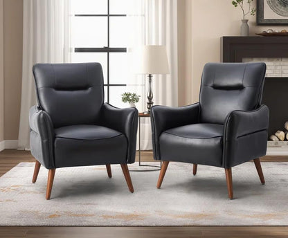 LSFH Unique Design True Innovations Amyle Accent Chair, Ottoman Armchair with Solid Sagwan Wooden Frame Single Sofa Chair for Small Apartments, Living Room or Bedroom (Set of 2 Chairs, Black)