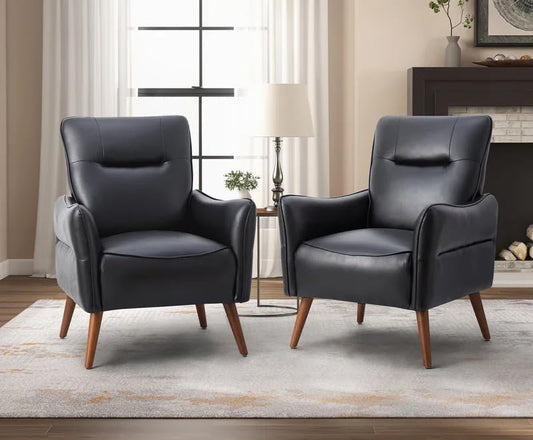 LSFH Unique Design True Innovations Amyle Accent Chair, Ottoman Armchair with Solid Sagwan Wooden Frame Single Sofa Chair for Small Apartments, Living Room or Bedroom (Set of 2 Chairs, Black)