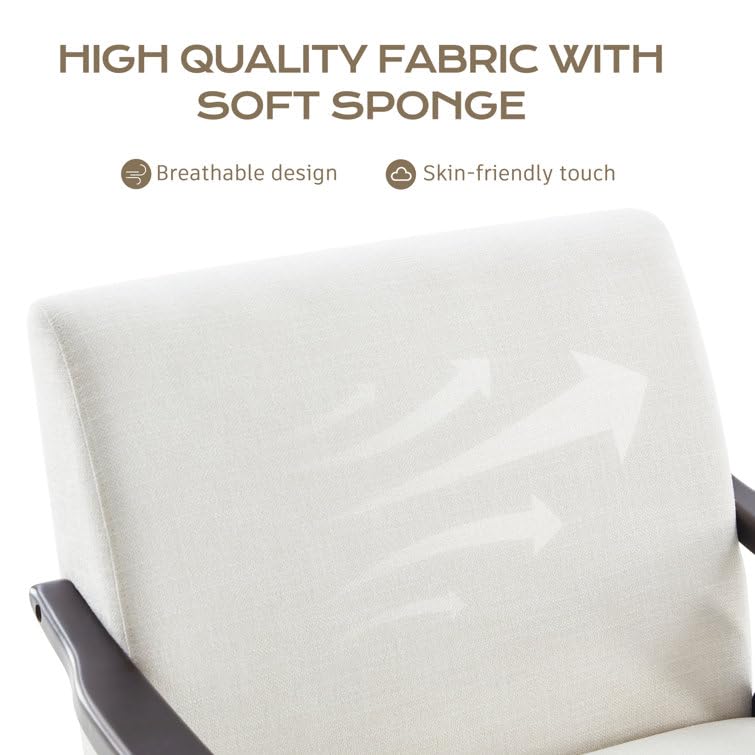LSFH Unique Design Golrge Accent Chair, Ottoman Armchair with Solid Sagwan Wooden Frame Single Sofa Chair for Small Apartments, Living Room or Bedroom (1 Chair with Ottoman, Off-White)