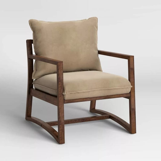 LSFH Unique Design Higginz Sling Lounge Chair, Accent Chair Armchair with Solid Sagwan Wooden Frame Single Sofa Chair for Small Apartments, Living Room or Bedroom (1 Chair, Beige)