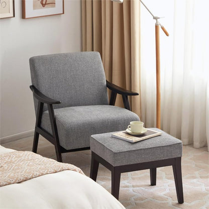 LSFH Unique Design Golrge Accent Chair, Ottoman Armchair with Solid Sagwan Wooden Frame Single Sofa Chair for Small Apartments, Living Room or Bedroom (1 Chair with Ottoman, Grey)