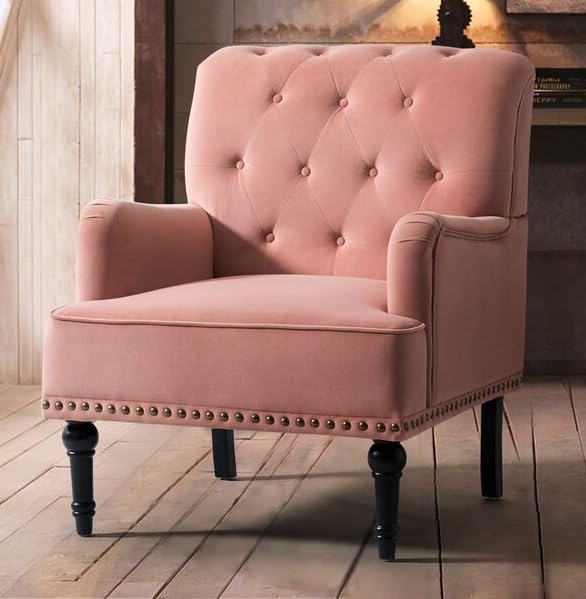 LSFH Unique Design True Innovations Jakuz Accent Chair, Armchair with Solid Sagwan Wooden Frame Single Sofa Chair for Small Apartments, Living Room or Bedroom (Set of 2 Chairs, Pink)