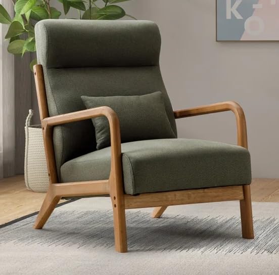 LSFH Unique Design Fabric Upholstered Vegaz Accent Chair with Solid Sagwan Wooden Frame Single Sofa Chair for Small Apartments, Living Room or Bedroom (1 Chair, Grey)