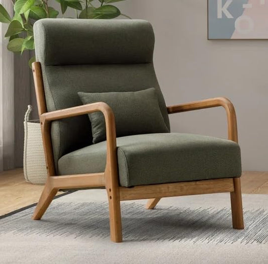 LSFH Unique Design Fabric Upholstered Vegaz Accent Chair with Solid Sagwan Wooden Frame Single Sofa Chair for Small Apartments, Living Room or Bedroom (1 Chair, Grey)
