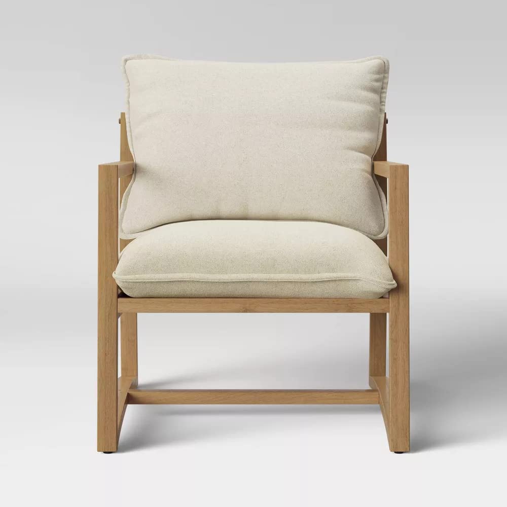 LSFH Unique Design Higginz Lounge Chair, Accent Chair Armchair with Solid Sagwan Wooden Frame Single Sofa Chair for Small Apartments, Living Room or Bedroom (Set of 2 Chairs, Off White)