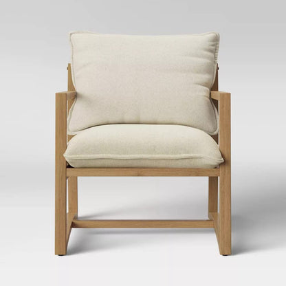 LSFH Unique Design Higginz Lounge Chair, Accent Chair Armchair with Solid Sagwan Wooden Frame Single Sofa Chair for Small Apartments, Living Room or Bedroom (1 Chair, Off White)