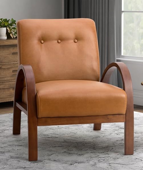 LSFH Unique Design True Innovations Vegaz Accent Chair, Ottoman Armchair with Solid Sagwan Wooden Frame Single Sofa Chair for Small Apartments, Living Room or Bedroom (Set of 2 Chairs, Brown)