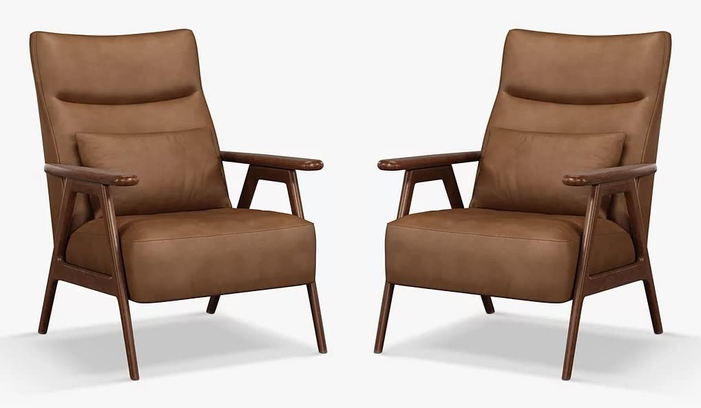 LSFH Unique Design True Innovations High Back Hendricks Leatherette Accent with Solid Sagwan Wooden Frame Single Sofa for Small Apartments, Living Room or Bedroom (Set of 2 Chairs, Brown)