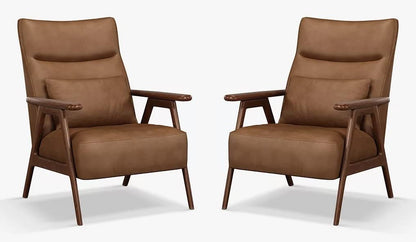 LSFH Unique Design True Innovations High Back Hendricks Leatherette Accent with Solid Sagwan Wooden Frame Single Sofa for Small Apartments, Living Room or Bedroom (Set of 2 Chairs, Brown)