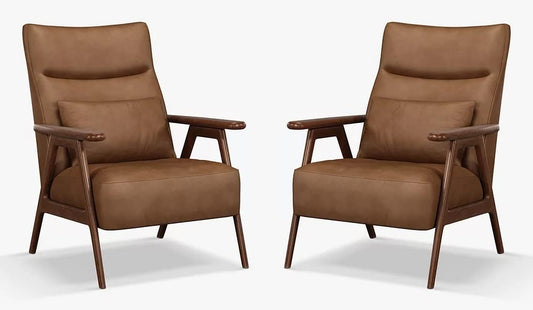 LSFH Unique Design True Innovations High Back Hendricks Leatherette Accent with Solid Sagwan Wooden Frame Single Sofa for Small Apartments, Living Room or Bedroom (Set of 2 Chairs, Brown)