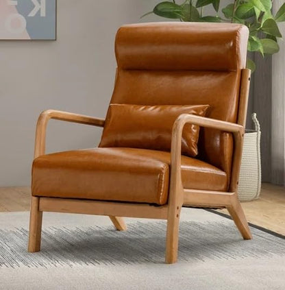 LSFH Unique Design Leatherette Upholstered Vegaz Accent Chair with Solid Sagwan Wooden Frame Single Sofa Chair for Small Apartments, Living Room or Bedroom (Set of 2 Chairs, Brown)