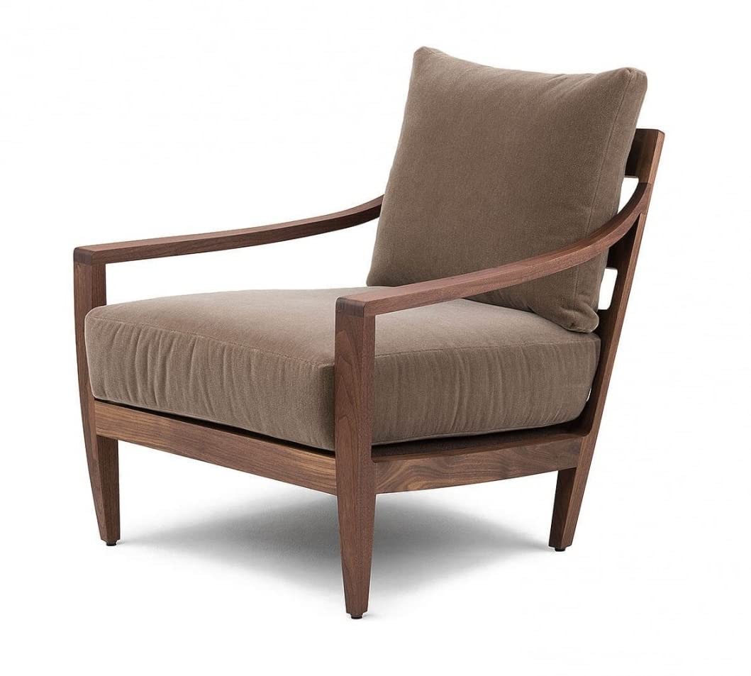 LSFH Unique Design Low Lounge Chair Accent Chair Armchair with Solid Sagwan Wooden Frame Single Sofa Chair for Small Apartments, Living Room or Bedroom (2 Chairs with Ottoman, Light Brown)