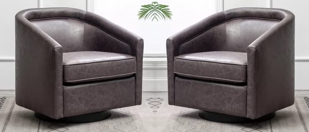 LSFH Unique Design True Innovations Kierste Wide Swivel 360 Degree Accent Chair Armchair Single Sofa Chair for Small Apartments, Living Room or Bedroom (Set of 2 Chairs, Dark Brown)