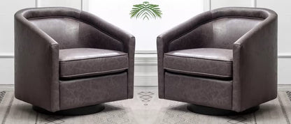 LSFH Unique Design True Innovations Kierste Wide Swivel 360 Degree Accent Chair Armchair Single Sofa Chair for Small Apartments, Living Room or Bedroom (Set of 2 Chairs, Dark Brown)