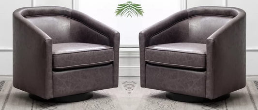 LSFH Unique Design True Innovations Kierste Wide Swivel 360 Degree Accent Chair Armchair Single Sofa Chair for Small Apartments, Living Room or Bedroom (Set of 2 Chairs, Dark Brown)