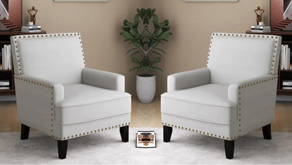 LSFH Unique Design True Innovations Joshkz Accent Chair, Armchair with Solid Sagwan Wooden Frame Single Sofa Chair for Small Apartments, Living Room or Bedroom (Set of 2 Chairs, Off-White)