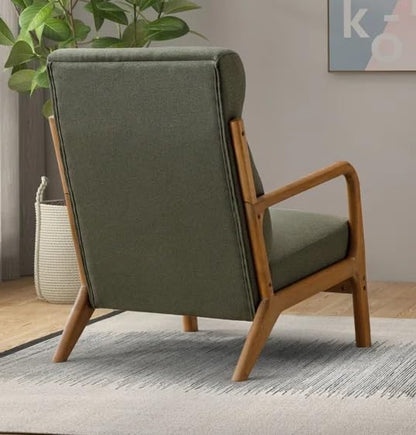 LSFH Unique Design Fabric Upholstered Vegaz Accent Chair with Solid Sagwan Wooden Frame Single Sofa Chair for Small Apartments, Living Room or Bedroom (1 Chair, Grey)