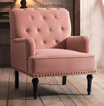 LSFH Unique Design True Innovations Jakuz Accent Chair, Armchair with Solid Sagwan Wooden Frame Single Sofa Chair for Small Apartments, Living Room or Bedroom (1 Chair, Pink)