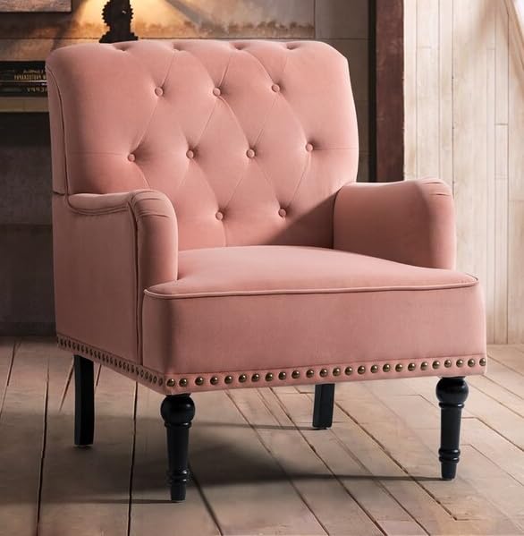 LSFH Unique Design True Innovations Jakuz Accent Chair, Armchair with Solid Sagwan Wooden Frame Single Sofa Chair for Small Apartments, Living Room or Bedroom (Set of 2 Chairs, Pink)