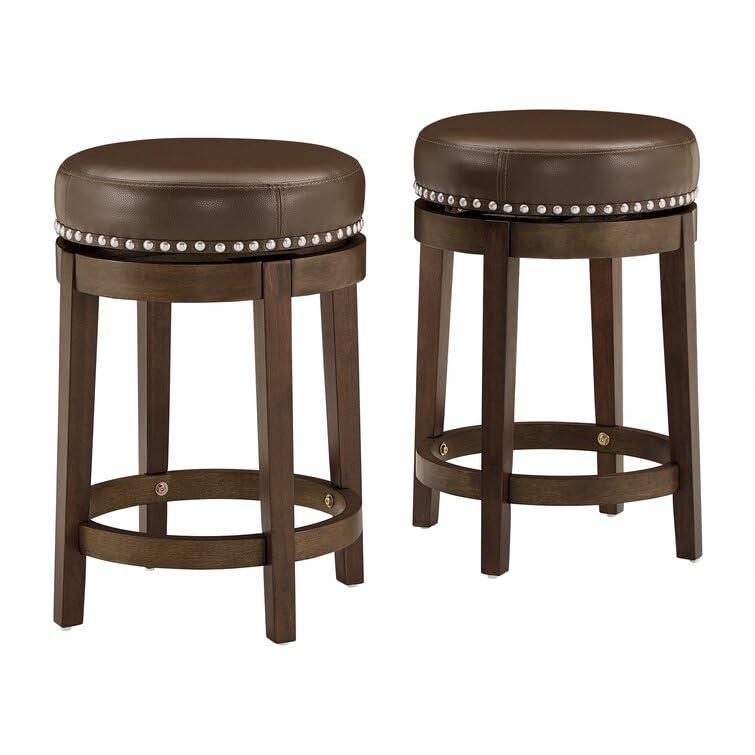 LSFH Unique Design True Innovations Arlettez Swivel Bar Stool with 100% Sagwan Wood Frame 360 Degree Ball & Cast Swivel Pub Height Bar Stool for Shop, Salon, Office and Home (Set Of 2 Barstool, Brown)