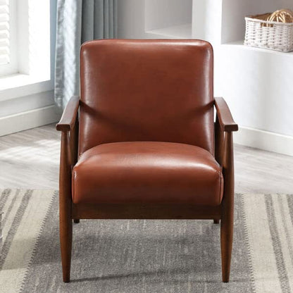 LSFH Unique Design Austin Caramel Leatherette Accent Chair Armchair with Solid Sagwan Wooden Frame Single Sofa Chair for Small Apartments, Living Room or Bedroom (Brown, Set of 2 Chairs)