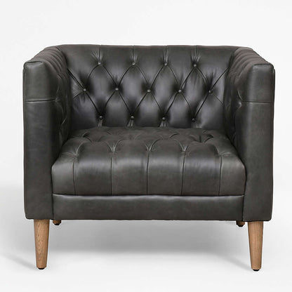 LSFH Unique Design Rollins Button Tufted Accent Chair Armchair with Solid Sagwan Wooden Legs Single Sofa Chair for Small Apartments, Living Room or Bedroom (Set of 2 Chairs, Black)
