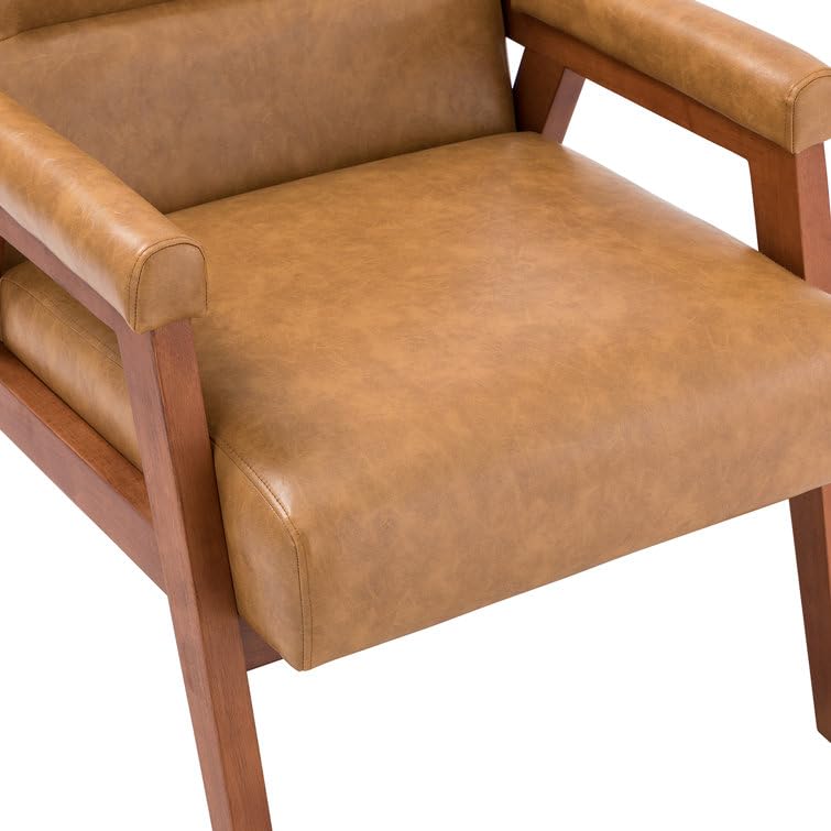 LSFH Unique Design True Innovations Mackenne Accent Chair, Ottoman Armchair with Solid Sagwan Wooden Frame Single Sofa Chair for Small Apartments, Living Room or Bedroom (1 Chair, Dark Brown)