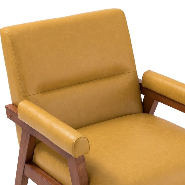 LSFH Unique Design True Innovations Mackenne Accent Chair, Ottoman Armchair with Solid Sagwan Wooden Frame Single Sofa Chair for Small Apartments, Living Room or Bedroom (1 Chair, Brown)