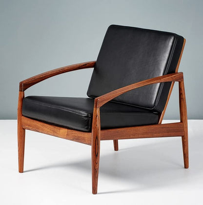 LSFH Unique Design Paper Knife Chair Leatherette Accent Chair Armchair with Solid Sagwan Wooden Frame Single Sofa Chair for Small Apartments, Living Room or Bedroom (Set of 2 Chairs, Black)